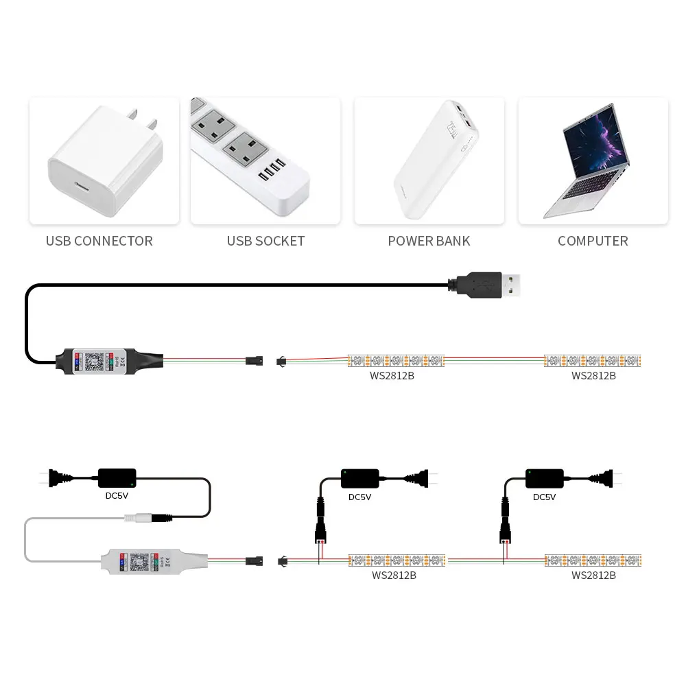 WS2811 WS2812 Controller LED RGBIC Bluetooth 2.4G 24 tasti APP Bluetooth remota per WS2811 WS2812 pixel RGB striscia Led DC5-24V