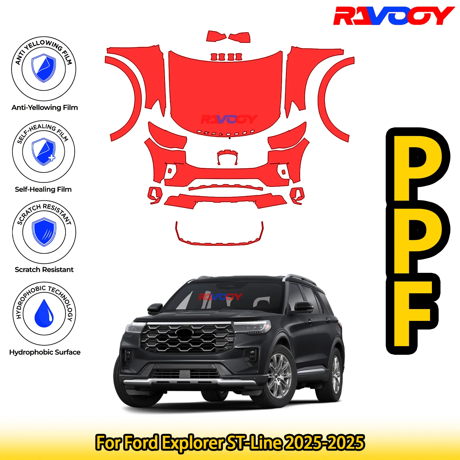 

For Ford Explorer ST-Line 2025-2025 Glossy Matte Black Precut front PPF Kit Paint Protection Film