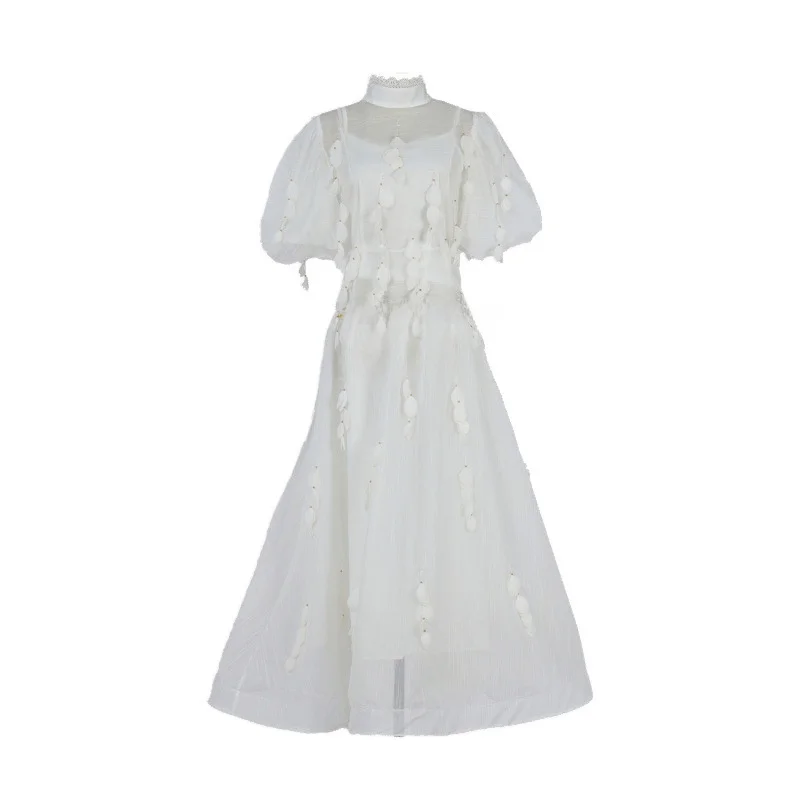 Ensemble t-shirt en dentelle florale, col montant, haut de couleur Pure avec jupe pivotante à hanches larges et jupe de corps à bretelles