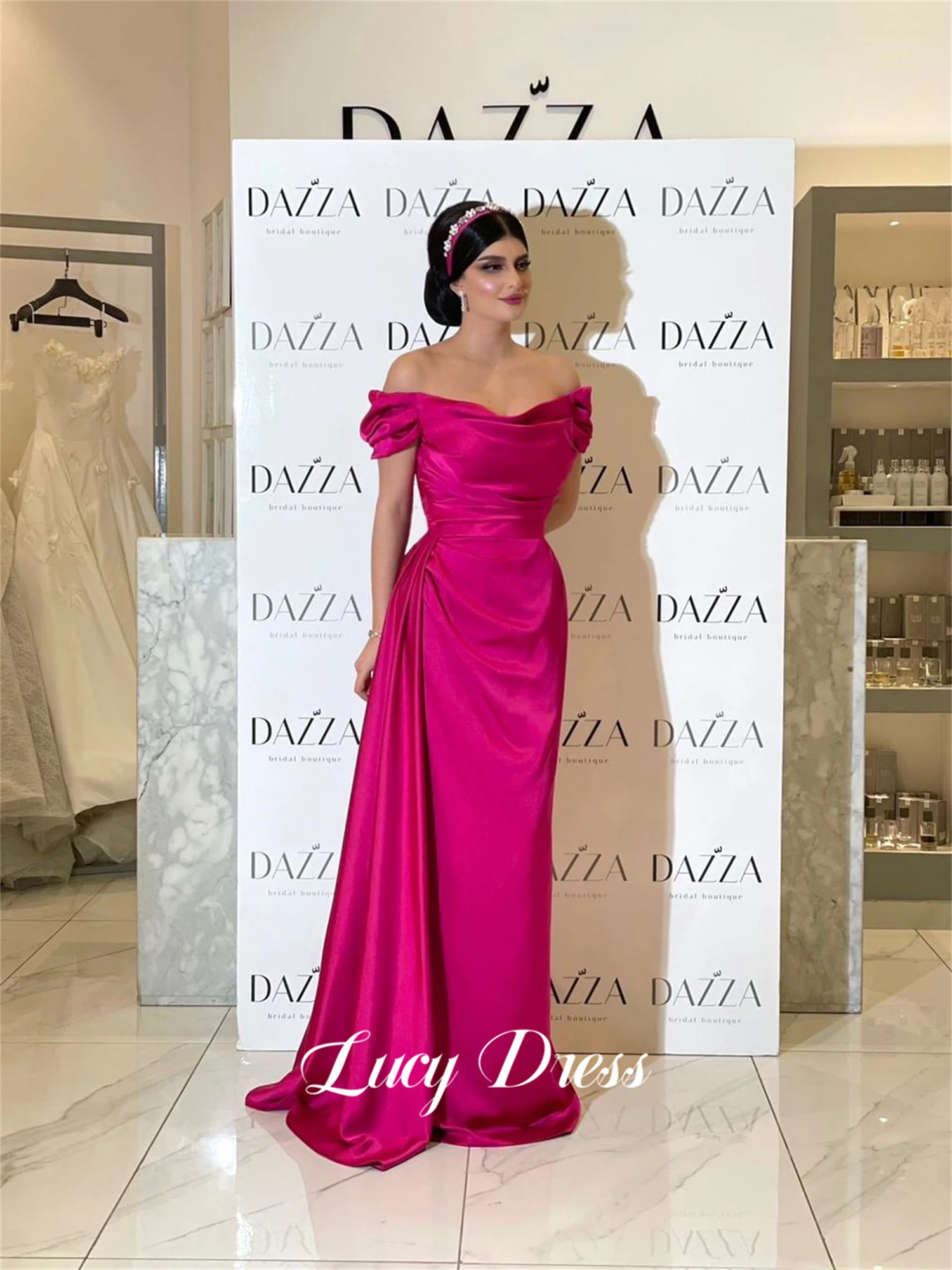 

Lucy Mermaid Grace Evening Dress Party Eid Satin Rose Red Dresses on Sale Clearance Robe De Soiree Femmes Prom