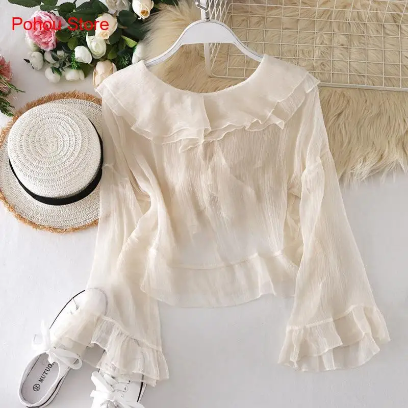 Summer Flared Sleeves with Ruffled Edges Short Sun Protection Shirt with A Small Shawl