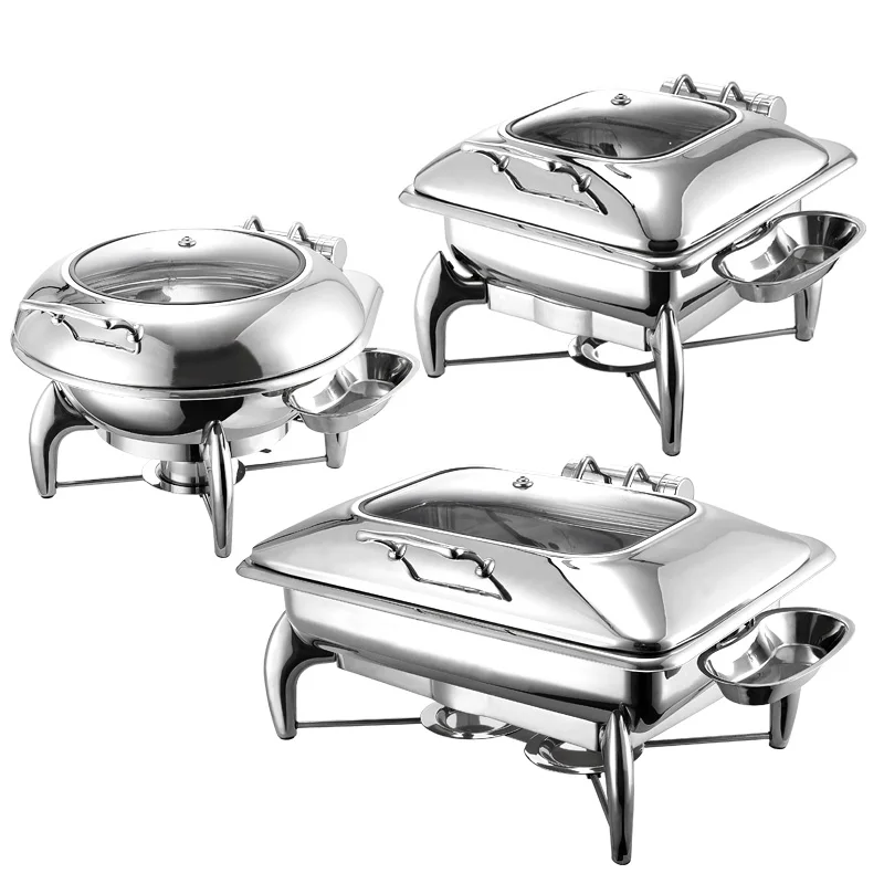 

304 thicken silver plated luxury chafing dish set with glass lid high-end buffet stove food warmer hotel chafing dishes