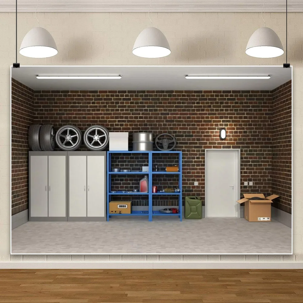 Bannière de décoration de table de gâteau d'anniversaire pour enfants, arrière-plan de maison de garage, outil de réparation de Little Atlancione, toile de fond de photographie de cabine en rondins