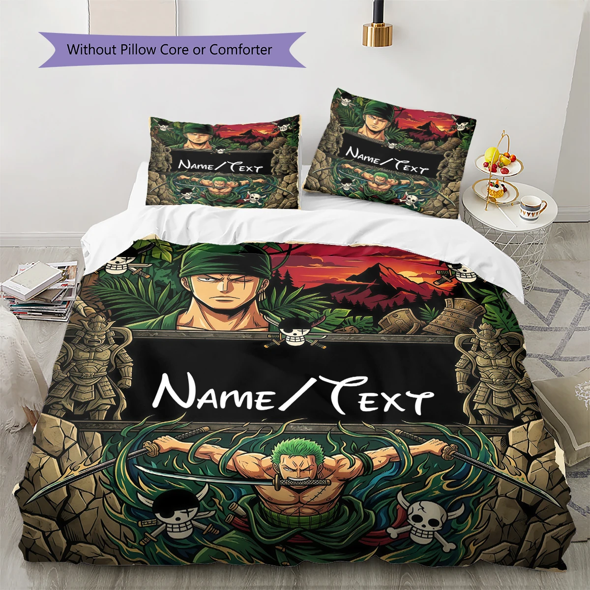 Custom Name One Piece Zoro Duvet Cover, Comfortable, Soft Sizes Available Print (1 Duvet+2 Pillowcases No Core), Sizes -HE88