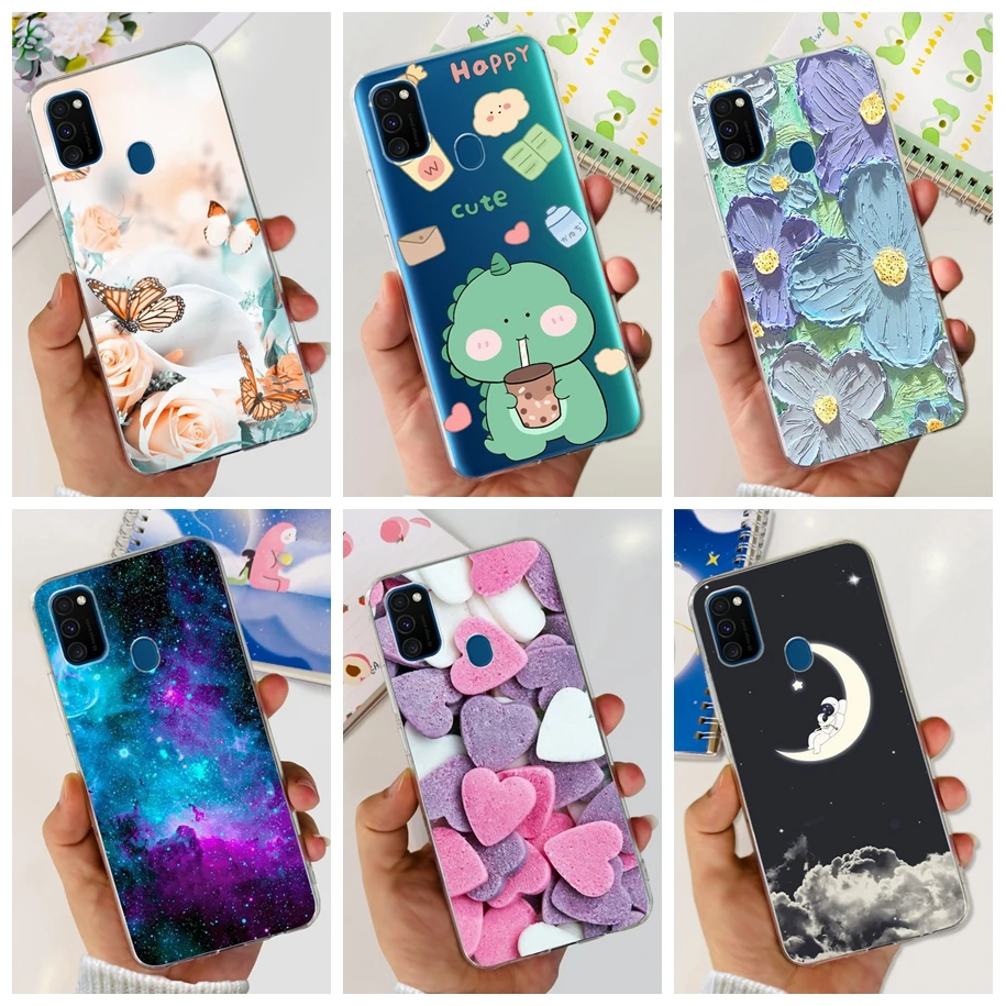 For Samsung Galaxy M21 2020 Case SM-M215F Cute Cover Dinosaur Astronaut Phone Case on Samsung M30S SM-M307F M 21 M 30S Protector