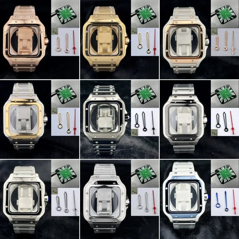 NH35 Case Green Dial Hand Stainless Steel 38mm Square Watch Case Repair and Modification Parts for NH36 NH35 Movement Watch Case