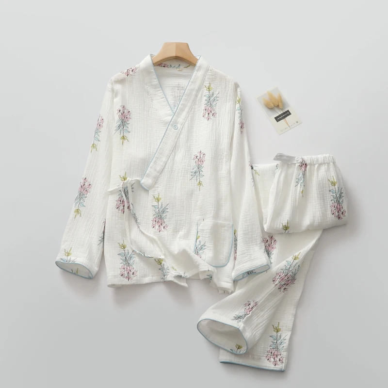 

Японское традиционное кимоно с принтом юката, летний женский кардиган Hanfu, комплект брюк, удобная домашняя одежда из 100% хлопка, одежда D0100