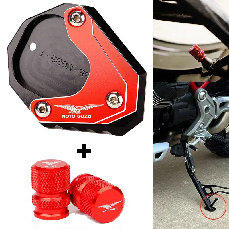 For Moto Guzzi V8S TT V85TT 2020-2022 2021 V85TT CNC Motorcycle Accessories Kickstand Foot Side Stand Enlarger Pad Valve Caps