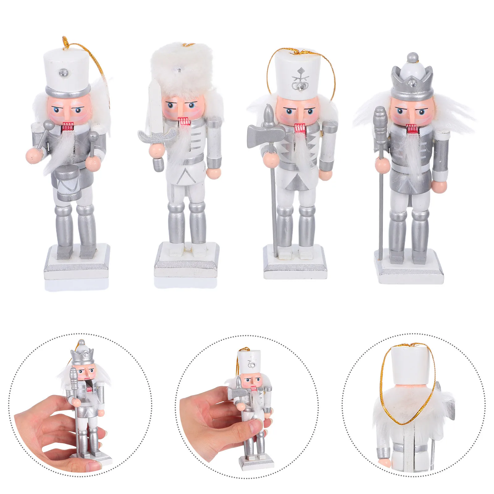 

4Pcs Nutcracker Set: Handcrafted Wooden Christmas Soldiers for Holiday Tabletop Decor Mantel Shelf Display Festive Wooden