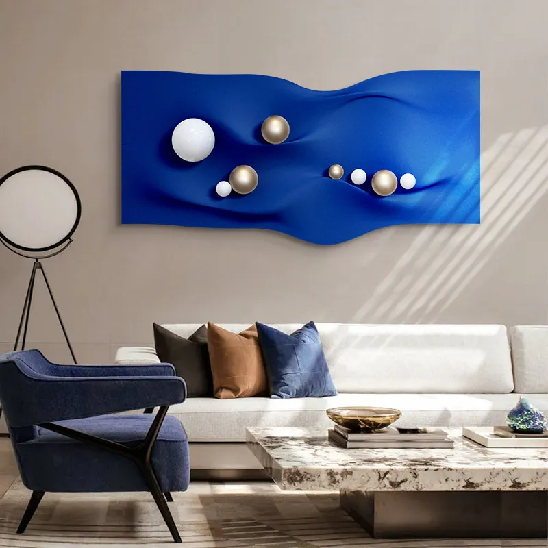 Light luxury high-end living room background wall painting art three-dimensional real ball installation painting banner bedroom