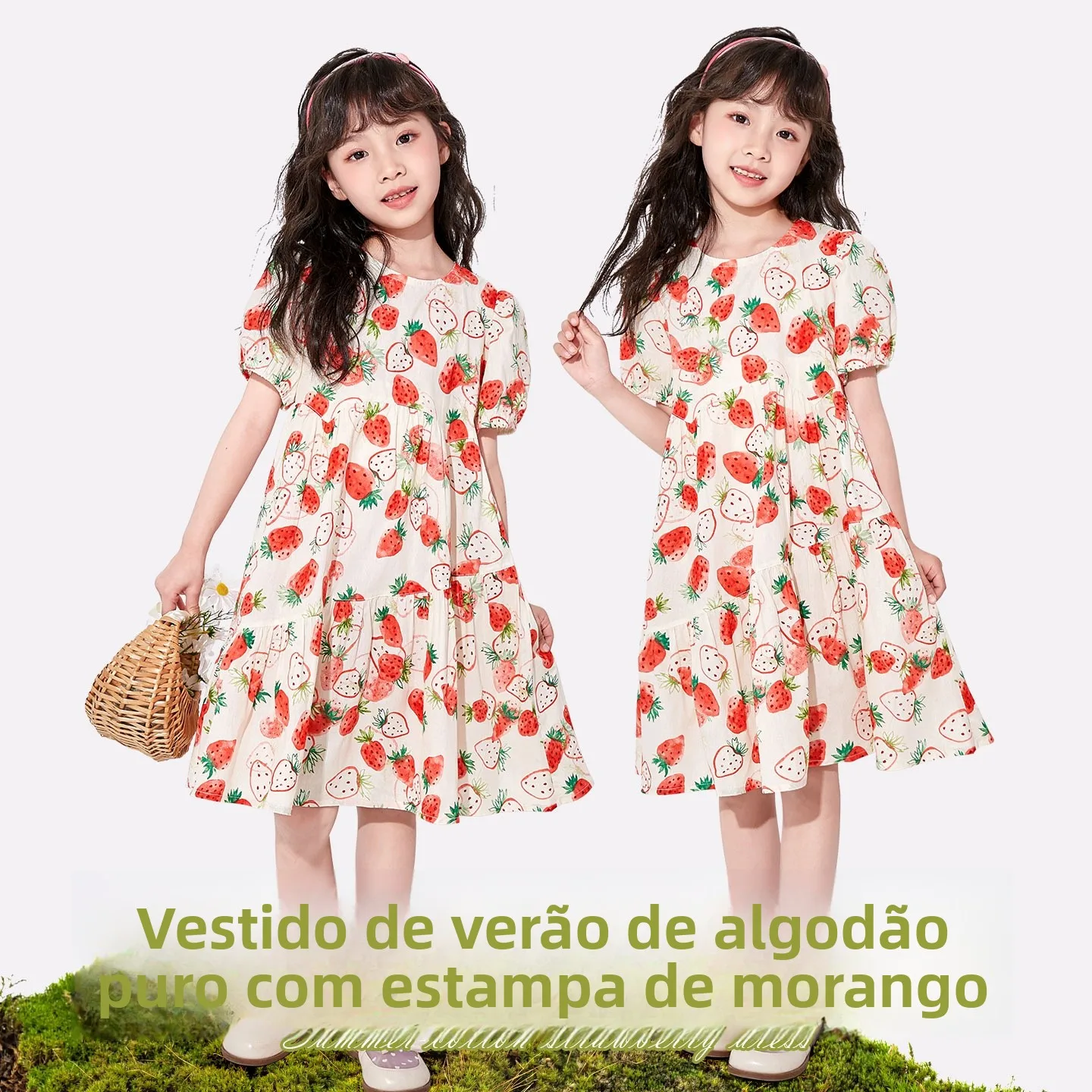 女の子用夏の花柄コットンワンピース-薄手プリンセススカート-通気性抜群-快適な子供服-バレエベア-フレッシュスタイル-aラインワンピース