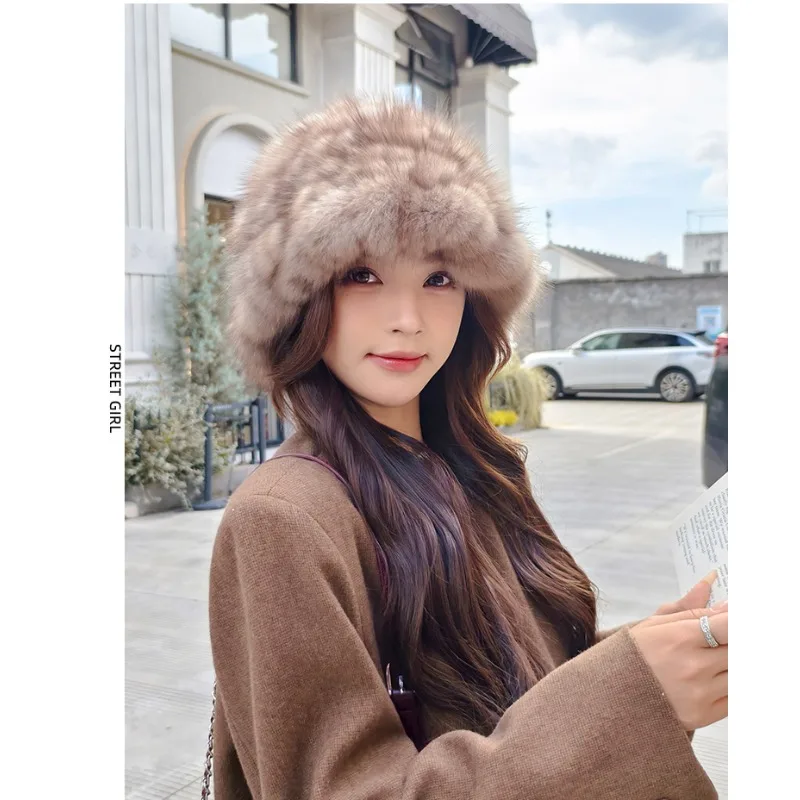 قبعة دلو شتوية سميكة من الفرو للنساء من Cloud Sable عالية الجودة، قبعة محبوكة دافئة، تظهر وجهًا صغيرًا #6