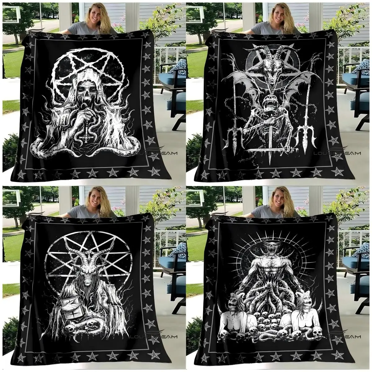 VIKAMA Scandinavian Mythology Dark System Cover Blanket Gothic Demon Totem Thickened Warm Home Atmosphere Luxury Texture