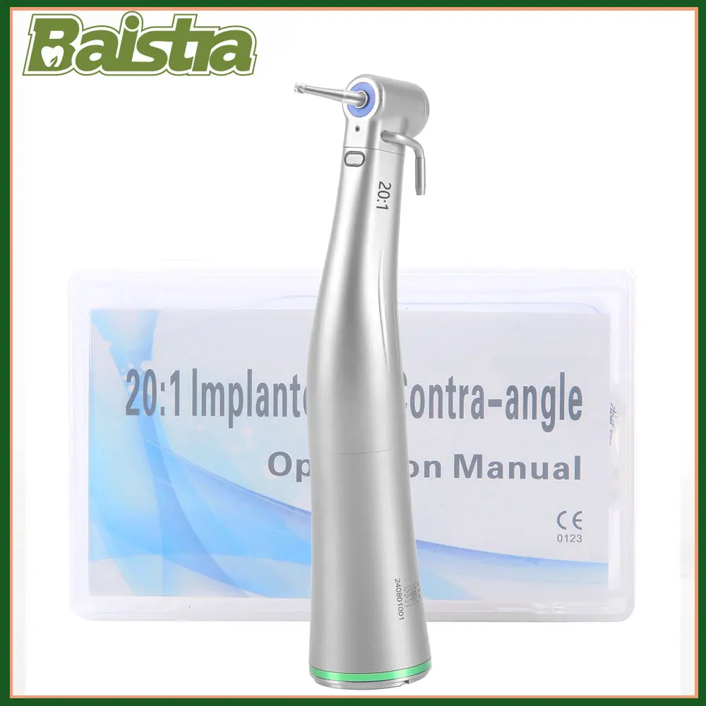 

Baistra Dental Low Speed Handpiece 20:1 LED Fiber Optic Contra Angle Dentistry Push Button Implant Handpiece