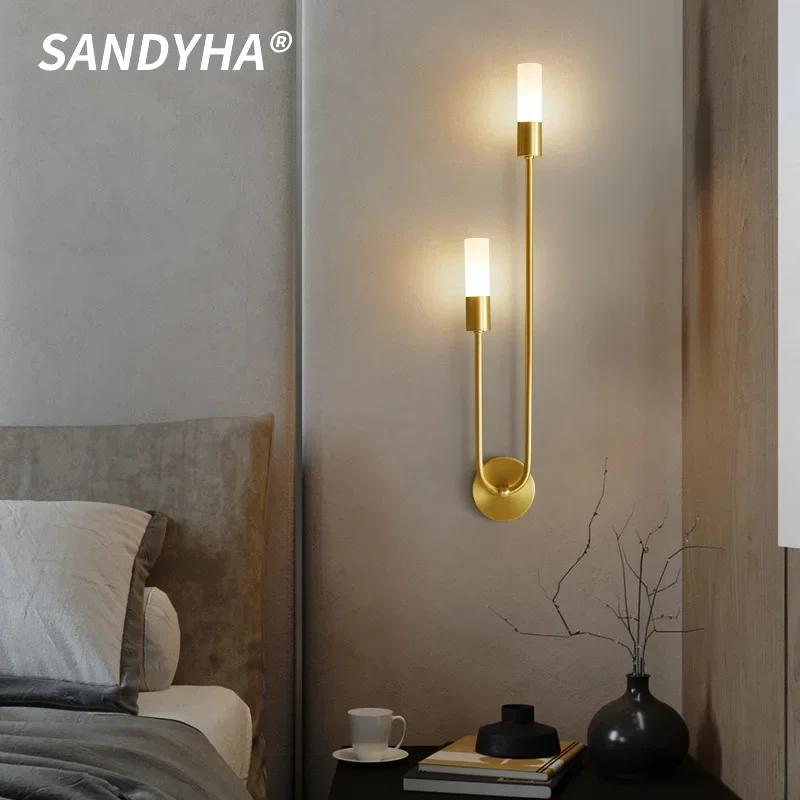 SANDYHA Modern Dual Head Wall Lamp Nordic Design Stylish Unique Bedside Accent Lighting for Living Room Bedroom Corridor Home