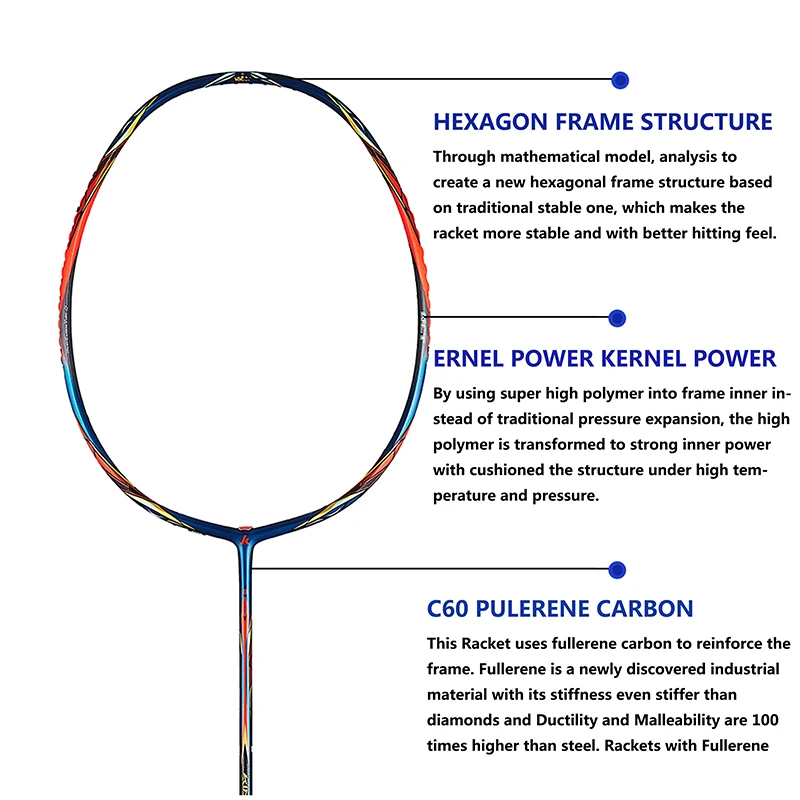 Kawasaki KING K9 4U Badminton Racket Professional T-Join Power All-around Speed&Attack Kawasaki Badminton Racket