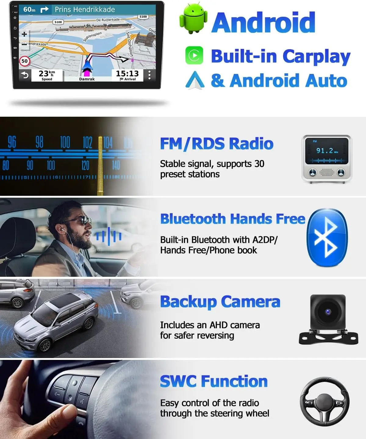 2 Din 9.7 Inch Android Car Radio 1G 32G Universal Multimedia Player Carplay Android Auto Autoradio Stereo Bluetooth MP5 FM