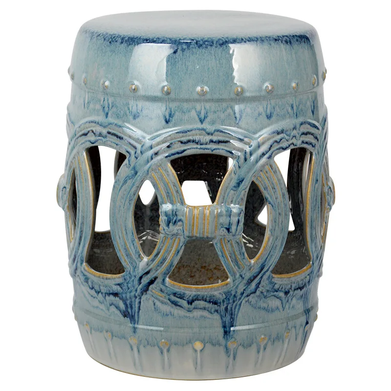 

Bafanglai copper coin stool, hollow ceramic drum stool drum chair round pier gradual change color household ceramic crafts