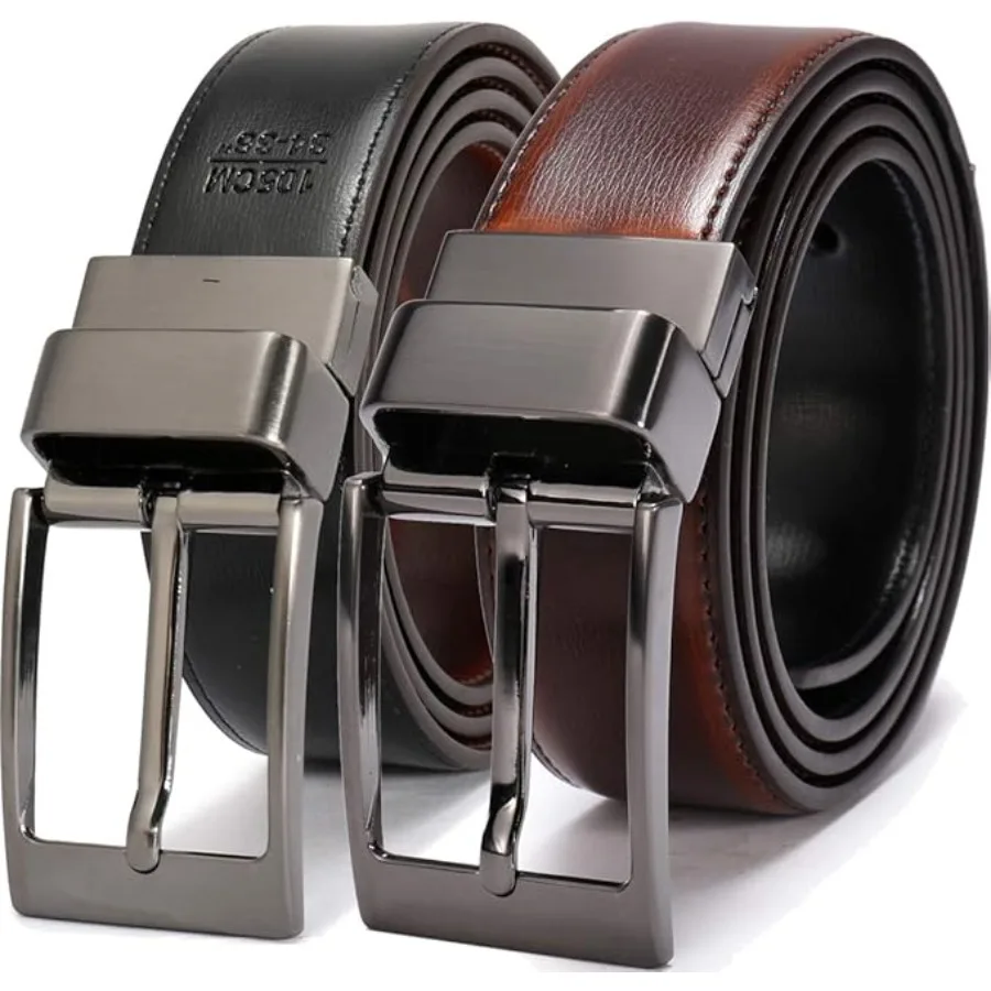 

Men's Dress Belt Leather Reversible 1.25" Wide Rotated Buckle Gift Box，36-38，Black Buckle With Cognac/Black Belt