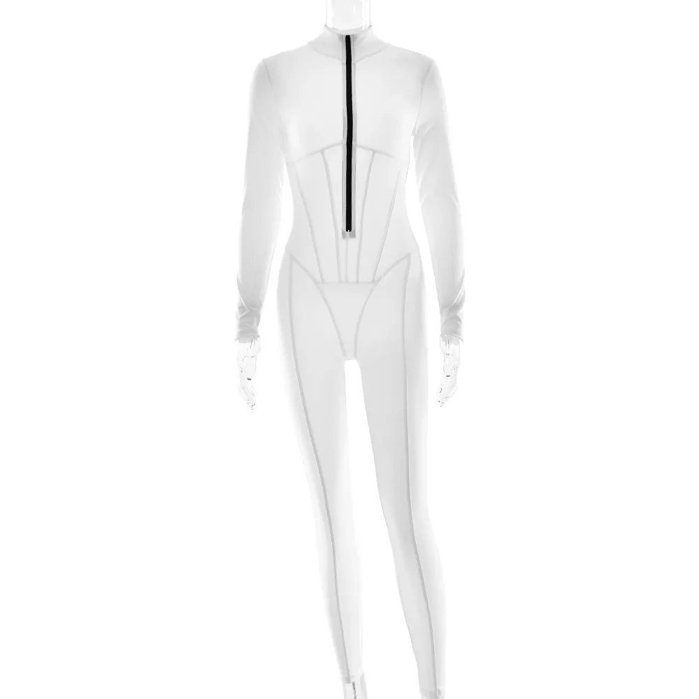 Sexy estilo cor sólida manga zíper base camada calças outono inverno novo em torno do pescoço longo apertado bodysuit para mulher