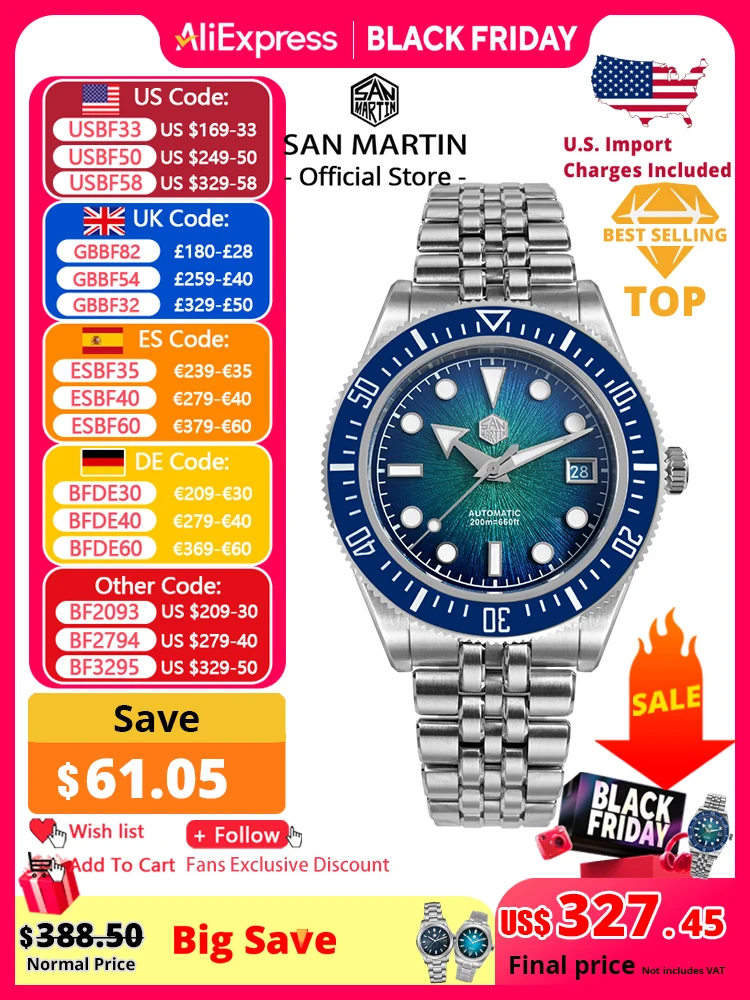 

San Martin 40 мм мужские роскошные дайверские часы Miyota 9015 эмалированный циферблат с солнечными лучами автоматические механические наручные часы водонепроницаемые 200 м SN0148