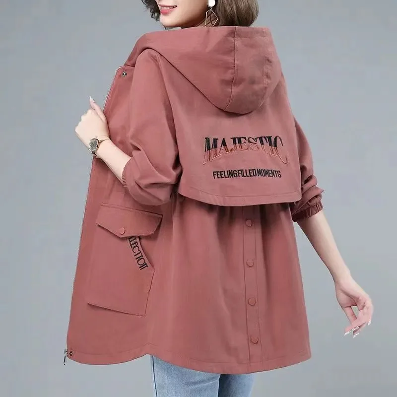 Medium To Long Hooded Trench Coat Women The Spring Autumn 2024 New Loose Fit For Middle-aged Mothers Fashionable Outerwear Top