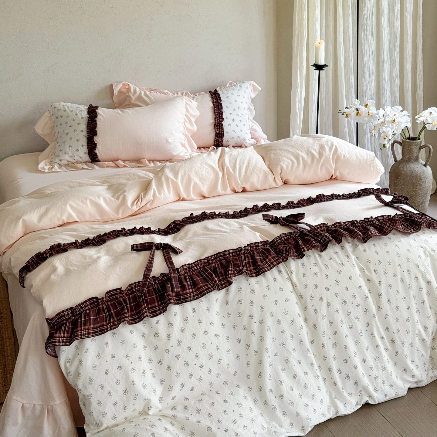 2026 New Bedding Set French Countryside Retro Lace, Ins Princess Girl Bow Design for Bedrrom Decor, King Queen Size Fitted Flat