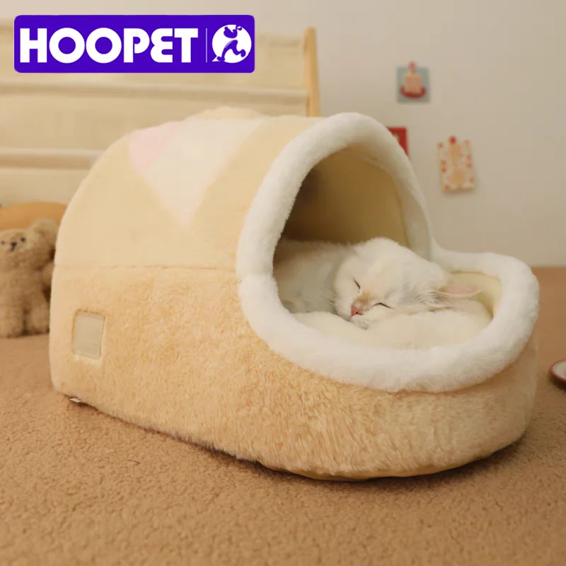 HOOPET Cat Bed Ice Cream Beige Sleeping Cage Sponge Nest Kitten Winter Warm Cat Mat Garfield Ragdoll Autumn and Winter Cat Room