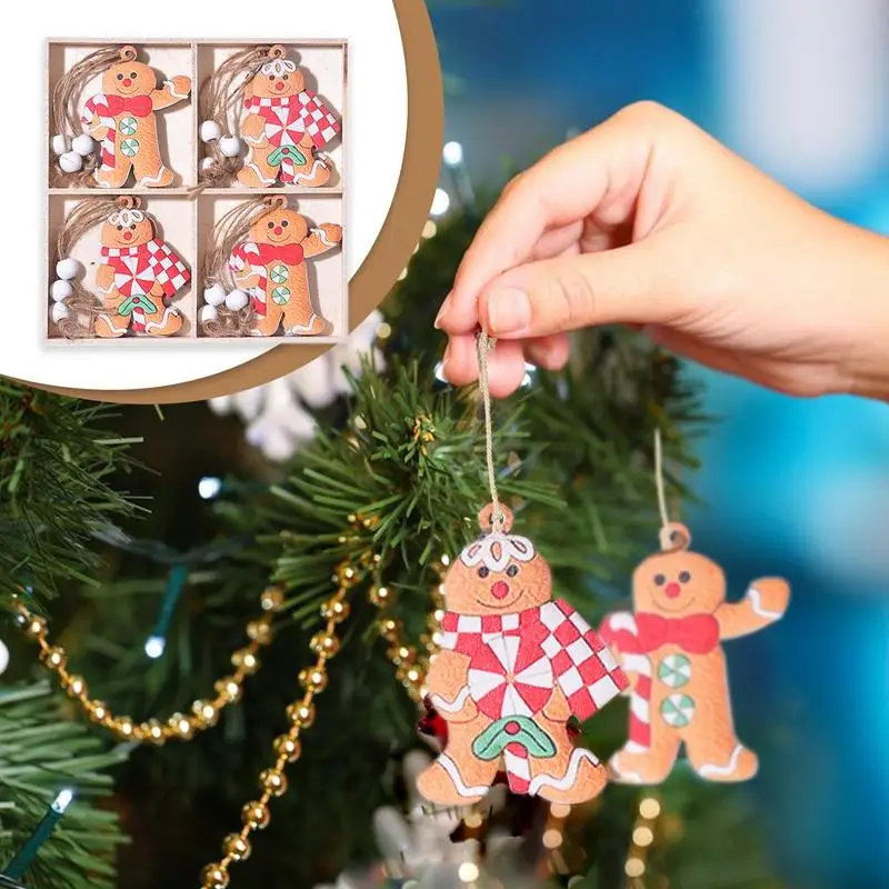 

Wooden Gingerbread Man Pendants 12X Wall Tree Pendant Gingerbread Man For Christmas Seasonal 4 Patterns Gingerbread Man With Lan