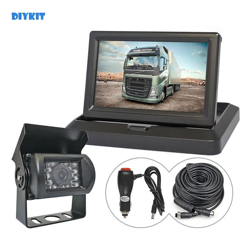 

DIYKIT 5inch 4PIN Reverse Rear View Car Monitor Waterproof CCD IR Night Vision Backup Bus Truck Car Camera Cigarette lighter