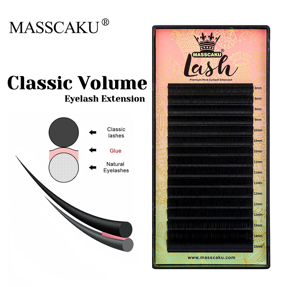 

Wholesale MASSCAKU Premium Velvet Fiber Classic Regular Eyelash 3D Effect Handmade Multi-texture Russian Volume Lashes Supplies