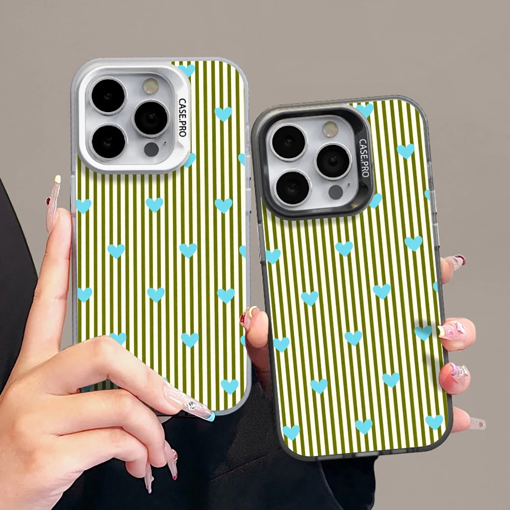Gestreifte Herzen Luxus-Hülle für iPhone 17 15 16 14 Pro Max Case Plus für iPhone 13 11 12 ProMax XS XR XS 7 8 Plus 16E INS Hüllen – Detail 10