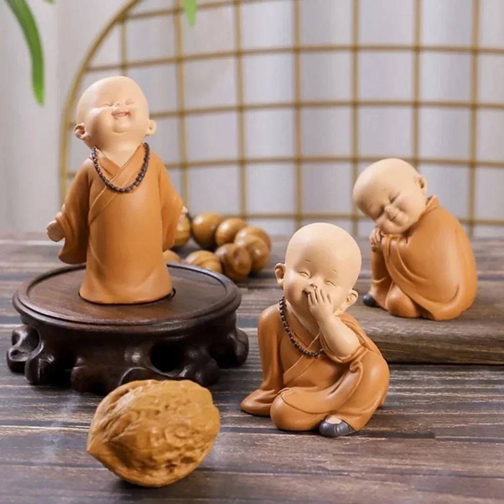 Cute Small Monk Statues Figurines Religion Buddha Resin Crafts Desk Miniatures Ornaments Accessories Car Interior Decoration