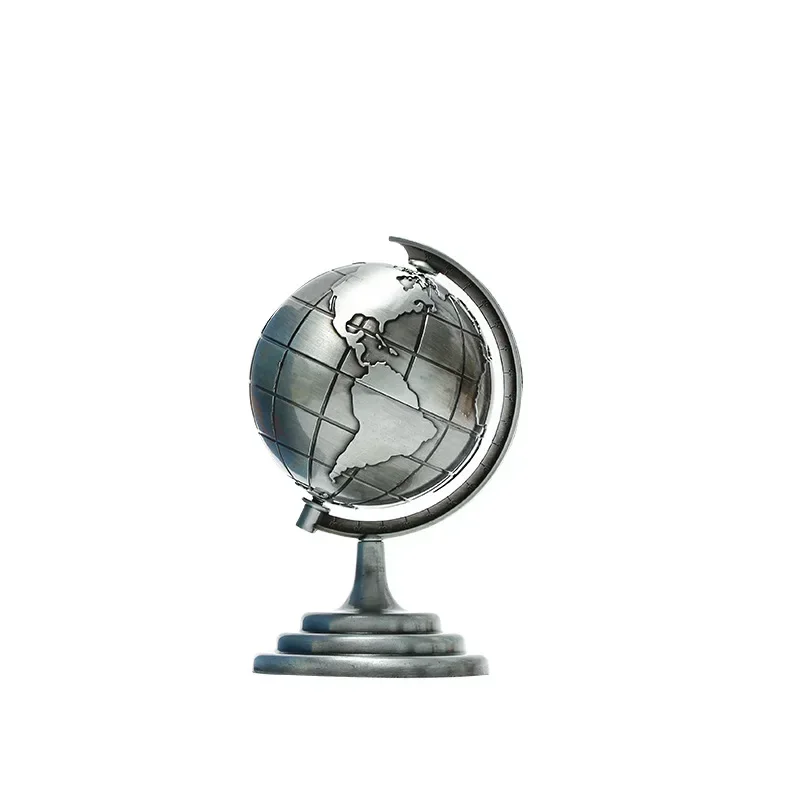 It is a handicraft zinc small retro 3D globe model antique ornament.