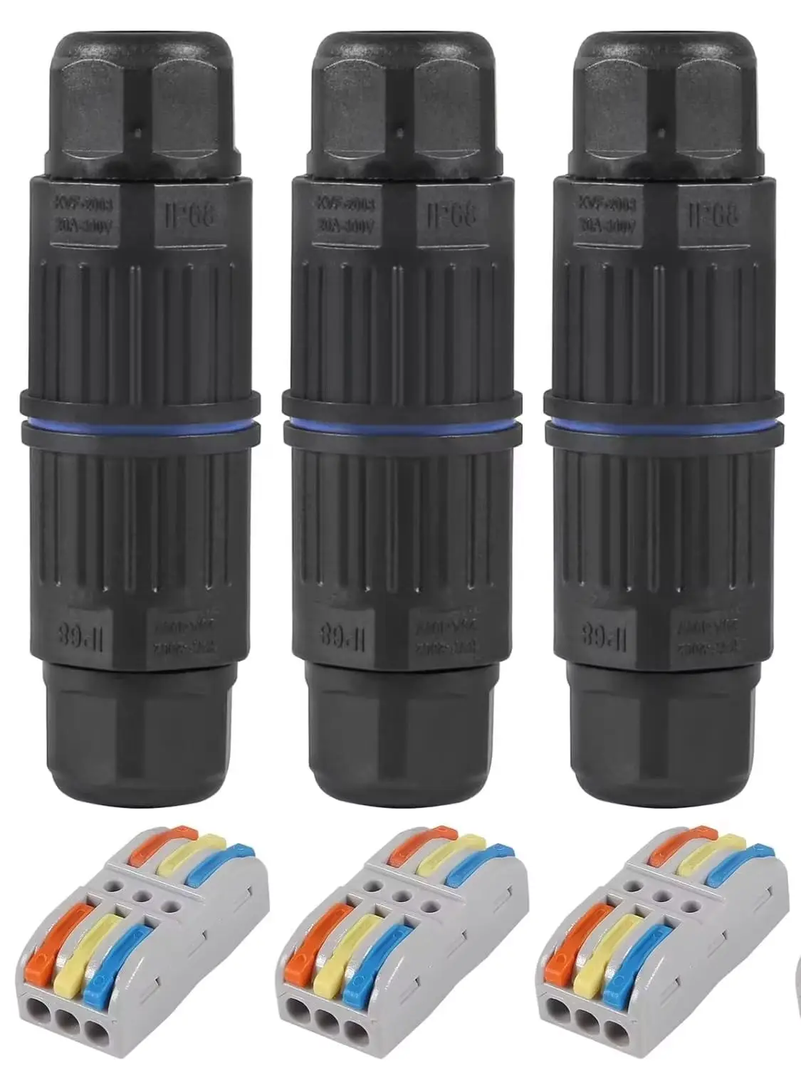 4 Stück wasserdichte Anschlussdosen, 3-Wege-Elektrokabelverbinder für den Außenbereich, wasserdichter IP68-Kabelverbinder, Kabelbereich Ø 3,5–10 mm