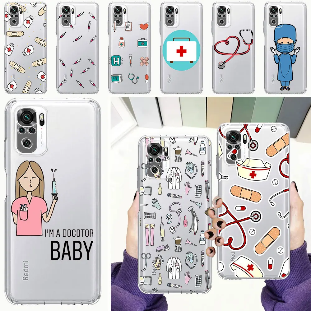 ممرضة الطب الطبي الصحة القلب قضية الهاتف ل شاومي Redmi نوت 8 10 11 برو زائد 9S 9 7 8T 9C 9A 8A K40 برو + غطاء ناعم