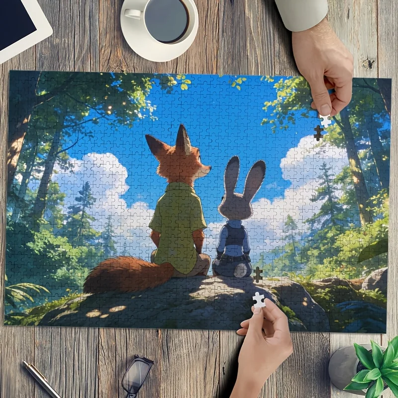 1000 stuks Disney Zootopia Judy Hopps en Nick Wilde posterpuzzel, hoge moeilijkheidsgraad, doe-het-zelf-huisdecoratie, verjaardagspuzzel, ideaal cadeau
