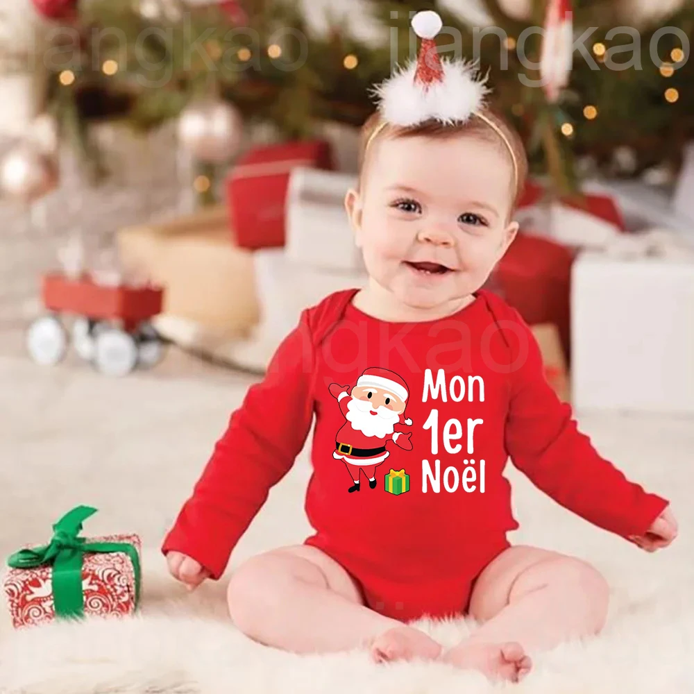 My First Christmas Santa Print Baby Bodysuit Infant Christmas Party Red Cotton Outfit Newborn Jumpsuit Toddler Xmas Clothes Gift