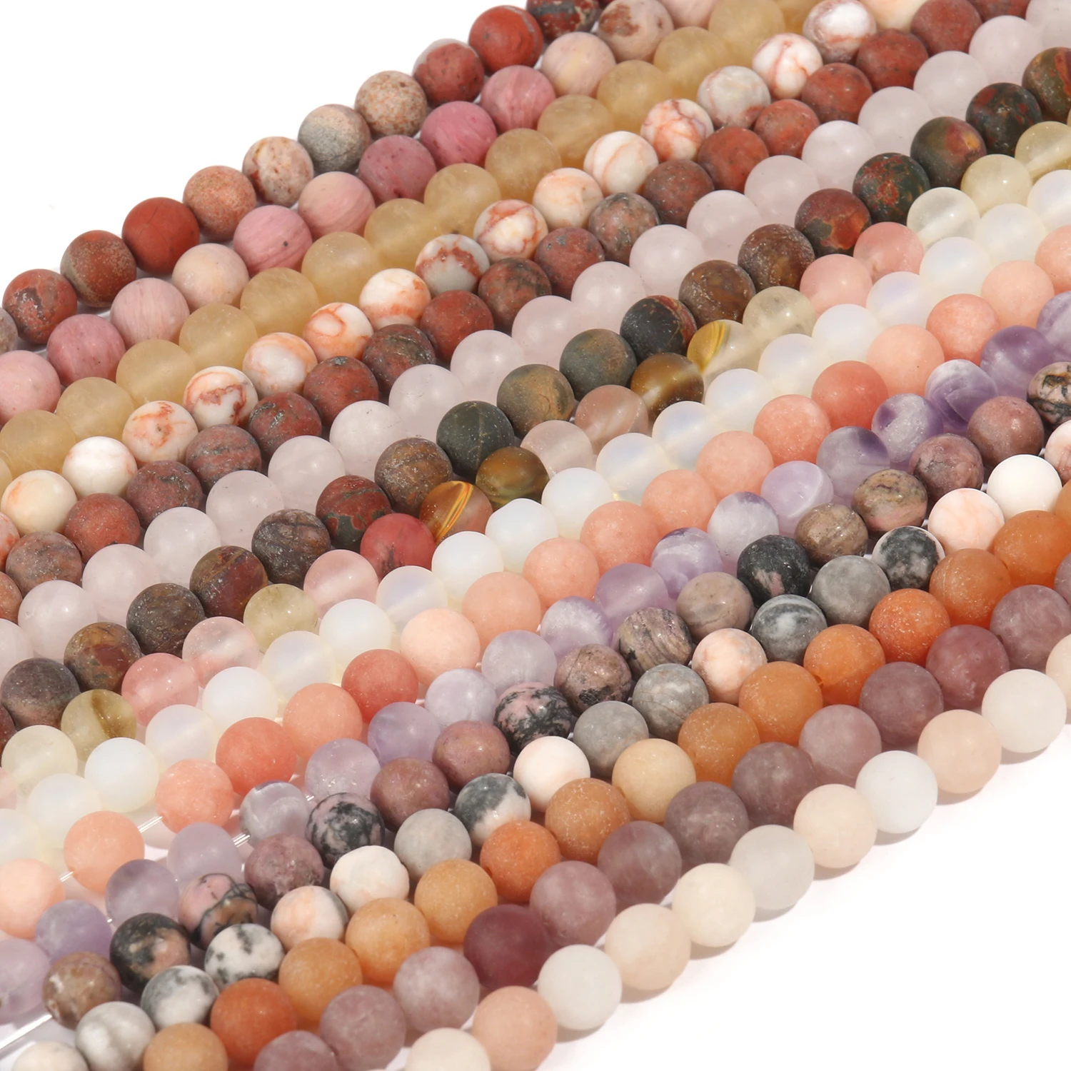 4-12mm Polish Matte Minerals Stone Beads Natural Rhodonite Jasper Sandstone Round Loose Spacer For Jewelry Making Bracelets DIY