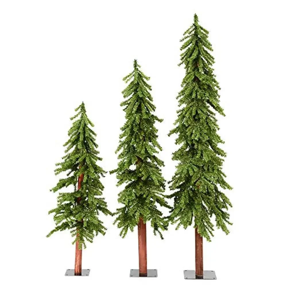 Natural Alpine Artificial Christmas Tree Set 4' 5' 6' Unlit Rustic Holiday Decor PVC Tips Metal Tree Stands Small Space Friendly