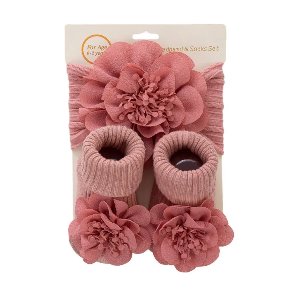 3Pcs/Set New Lace Flower Headband Socks Set Elastic Anti Slip Hair Bands Cotton Socks Infant Photogrphy Props