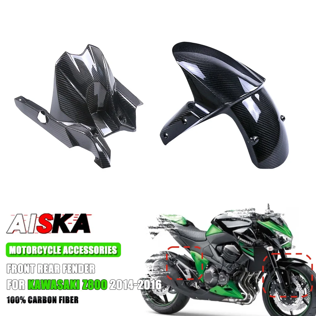 For Kawasaki Z800 2014-2016 100% Carbon Fiber Motorcycle Front Rear Fender Splash Mudguard Hugger Protector Fairings Accessories
