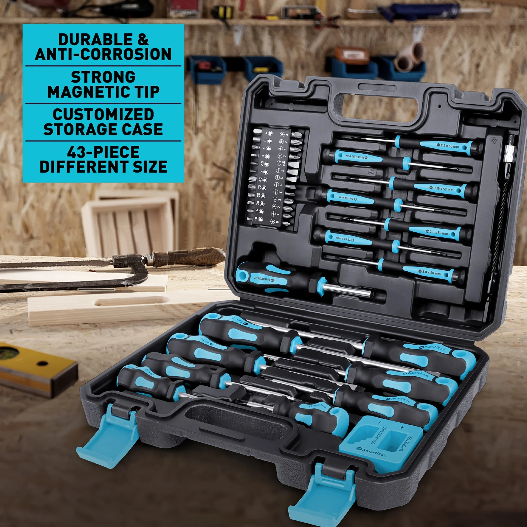 43/46pcs Magnetic Screwdriver Set with a Case,Including Slotted,Phillips,Hex,And Precision Screwdrivers,ith a Demagnetizing Tool