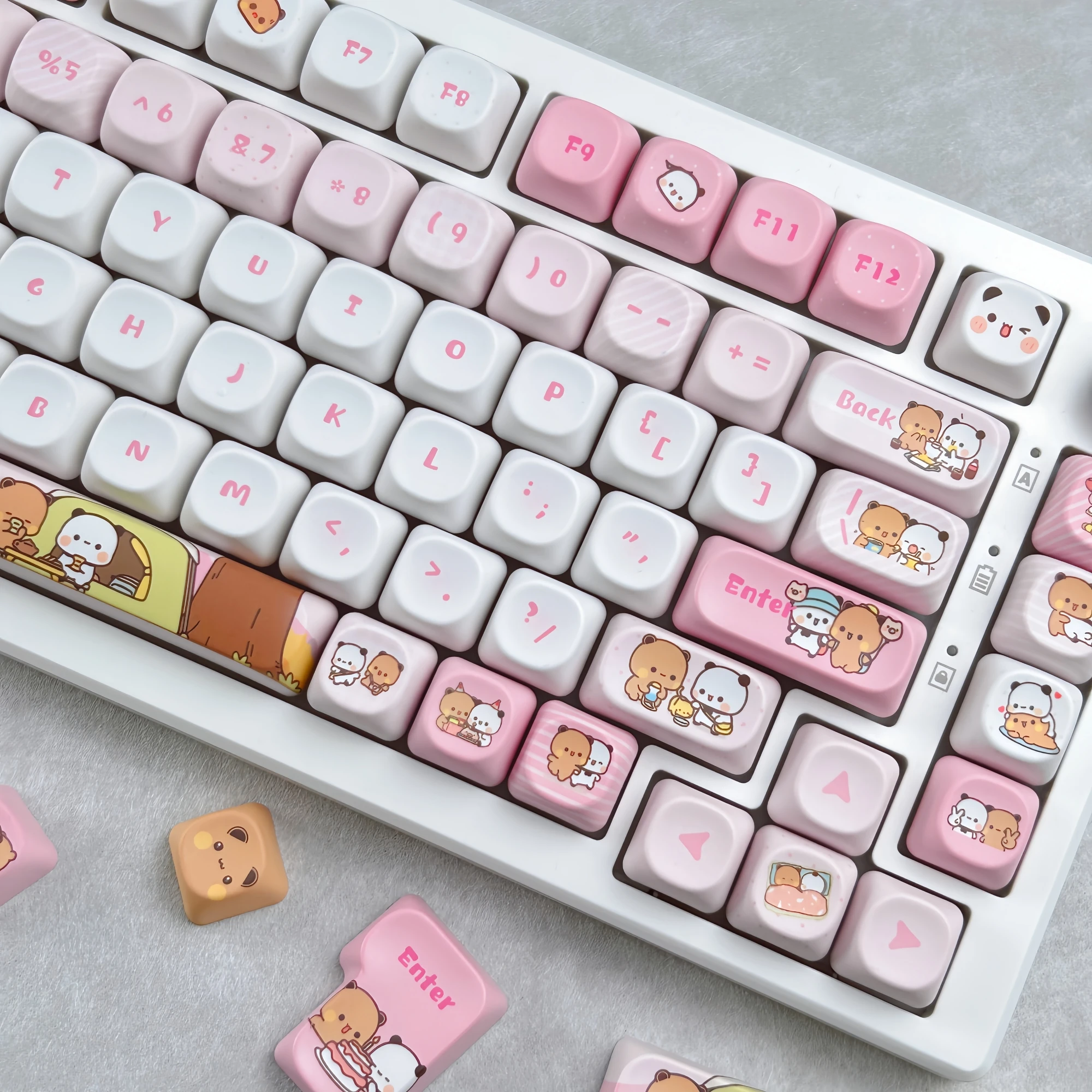 

MAIMOOO Розовые милые кейкапы MOA Cherry Profile Round Kawaii Bubu и Yier, PBT-кейкапы с дизайном панды, механические кейкапы для клавиатуры