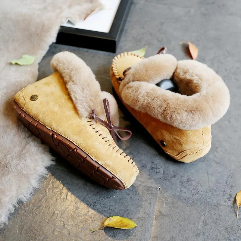 2022Top Quality Genuine Sheepskin Leather Woman Snow Boots Fashion Waterproof Winter Boots 100% Natural Fur Warm Wool Shoes