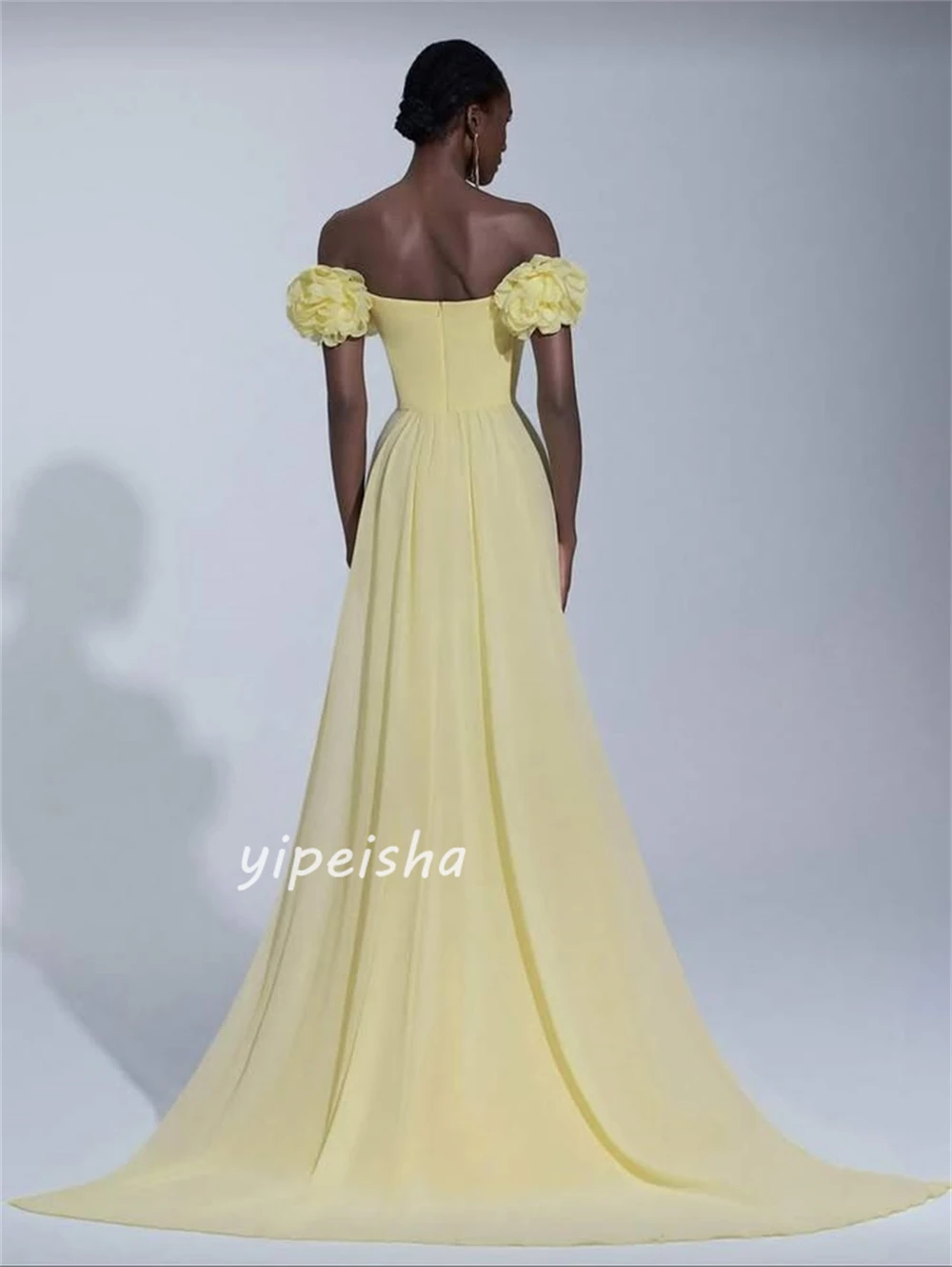 カスタマイズされた高品質のエレガントな手作りフラワープリーツマーメイドオフショルダーロングドレスオーダーメイドオケージョンドレスマッチング