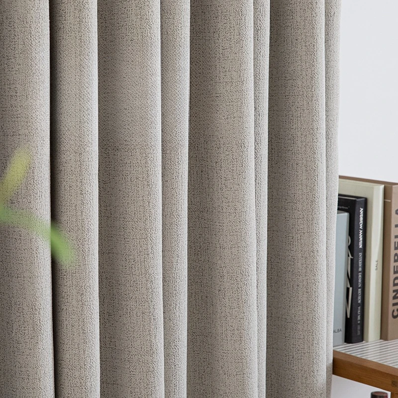 European Minimalist Milk White Curtains for Bedroom Apricot Thick Soft Curtains Double-layer Hanging Woven Chenille Curtains