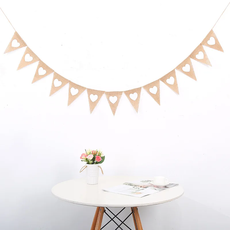 

Аксессуары ручной работы своими руками для украшения рождественской свадьбы; Европейский и американский стиль; вымпел из мешковины в форме сердца