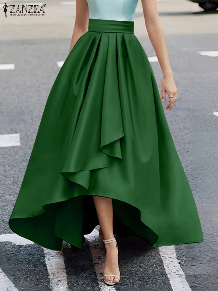 Elegant Maxi Overskirts Women Solid Color Irregular Hem Skirt ZANZEA 2025 New Satin Jupes Holiday Cross Design Oversized Skirts