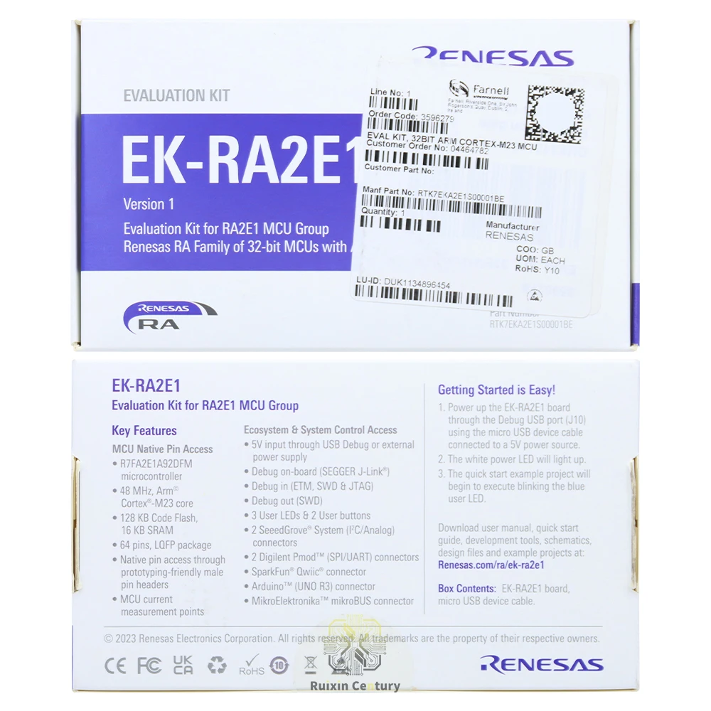 FOR RENESAS EK-RA2E1 Eval Kit R7FA2E1A92DFM MCU Cortex-M23 RTK7EKA2E1S00001BE 12B ADC PWM UART I2C SPI Qwiic Board Kit